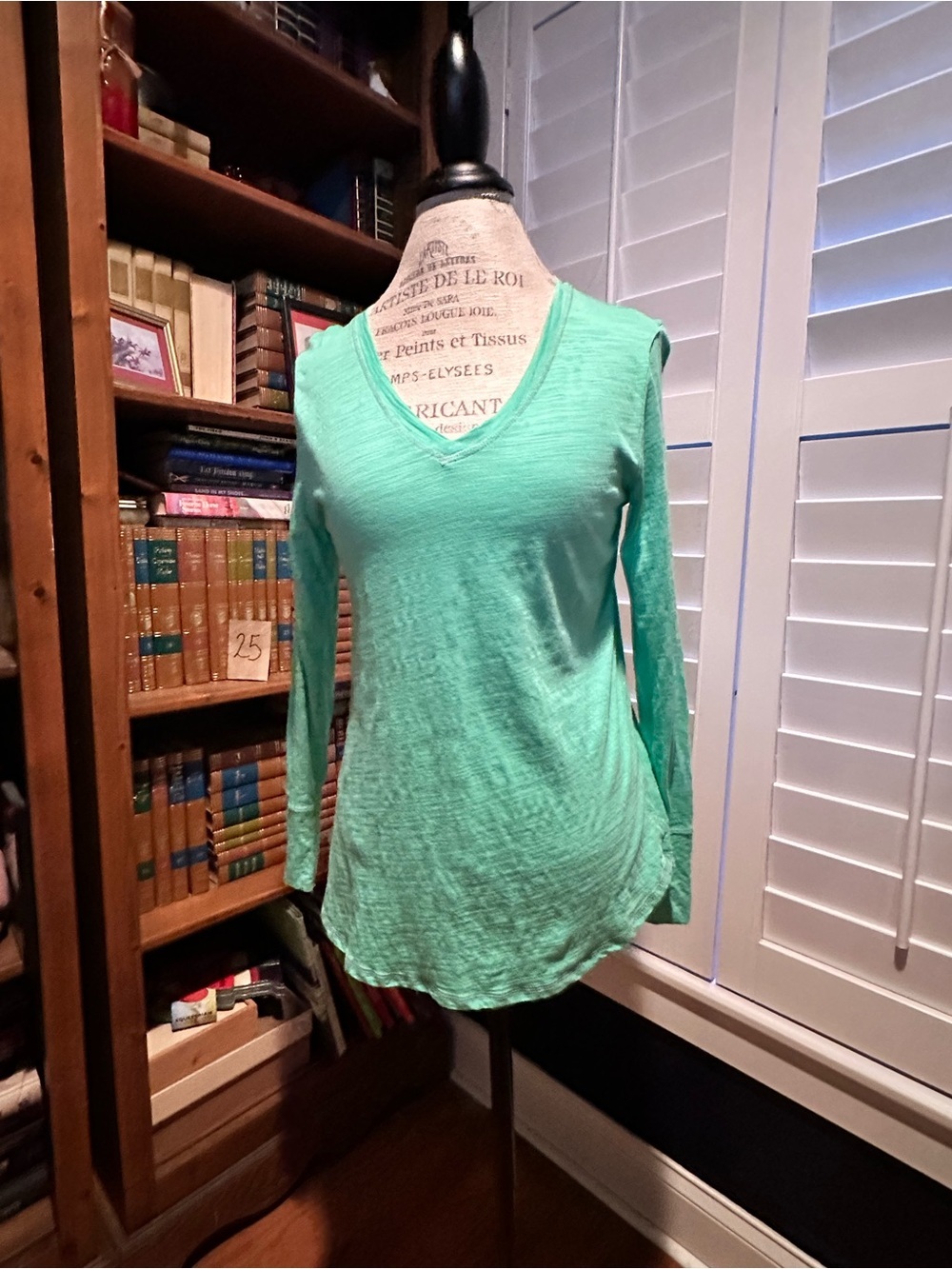 Women's Mint Green V-Neck Long Sleeve Tee